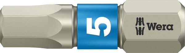 Innensechskant-Bit Wera 3840/1 TS mit 1/4"-Antrieb, metrisch, kurz, Edelstahl, Hex-Plus, SW 6,0 x 25 mm