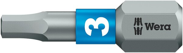 Innensechskant-Bit Wera 840/1 BTZ mit 1/4"-Antrieb, metrisch, kurz, Zähhart mit BiTorsions-Zone, Hex-Plus, SW 3,0 x 25 mm