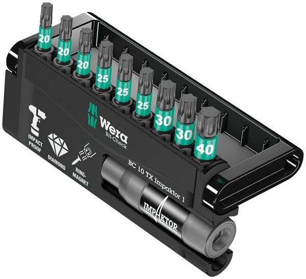 Bitset WERA Bit-Check Impaktor 1 10-teilig Innen- TORX® mit Impaktor, diamantbeschichtet, Halter