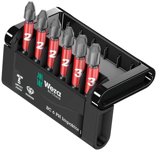 Bitset WERA Bit-Check Impaktor, diamantbeschichtet, 6-teilig Philips