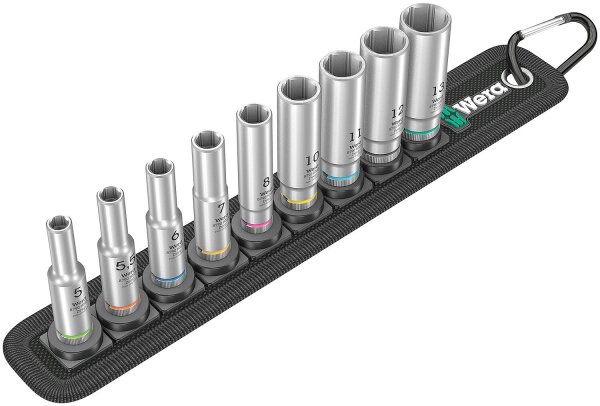 Satz Steckschlüsseleinsatz WERA 9-teilig 1/4", 6-kant, SW 5,0 - 13,0, lang