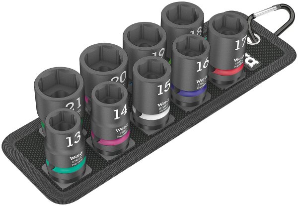 Satz Kraftschraubereinsatz WERA 9-teilig 1/2", 6-kant, SW 13,0 - 21,0, kurz