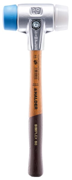 SIMPLEX-Schonhammer HALDER® mit Aluminiumgehäuse und Holzstiel, Ø 50 mm, TPE-soft / Superplastik