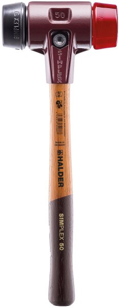 SIMPLEX-Schonhammer HALDER® mit Stahlgussgehäuse und Holzstiel, Ø 50 mm, Gummikomposition / Plastik