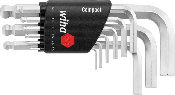 Winkelschlüssel-Set Wiha® Sechskant-Kugelkopf, 10-teilig, kurz, mattverchromt