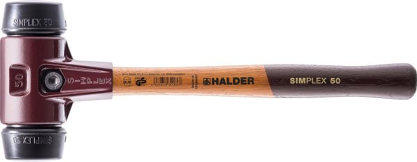 SIMPLEX-Schonhammer Halder mit Tempergussghäuse, Holzstiel und Gummikomposition, Ø 50 mm