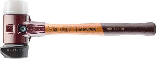 SIMPLEX-Schonhammer Halder mit TE-Gehäuse und Holzstiel, Gummikomposition mit Standfuß/Superplastik, Ø 60 mm