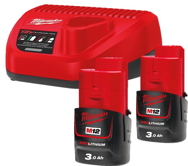Akku-Set Milwaukee M12NRG-302, 12V mit 2x 3,0 Ah Akkus und Ladegerät