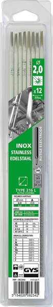 Edelstahl-Elektroden - 316 L - Ø 2,0 mm - Blister VPE 12