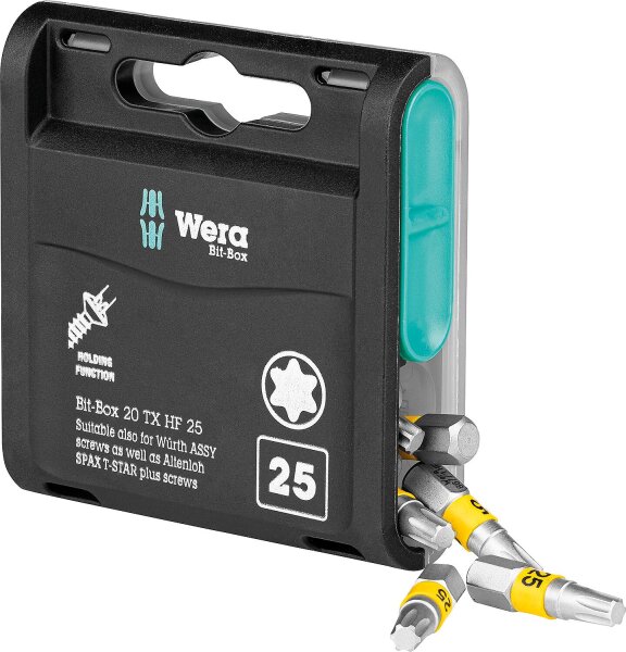 Torx®-Bit Großpackung Wera Bit-Box 25 TX HF mit 1/4"-Antrieb, kurz, Zähhart mit Haltefunktion, T25 x 25 mm, VPE = 20 Stück
