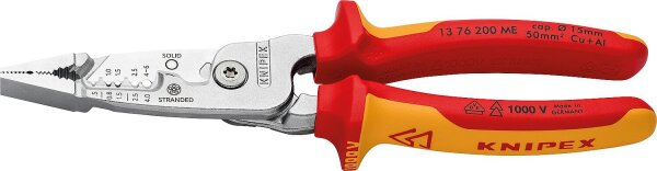 Multifunktions-Elektrikerzange KNIPEX VDE isoliert, Länge: 200 mm, verchromt, Mehrkomponentengriffe