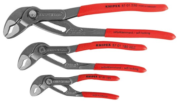 Wasserpumpenzangen-Satz KNIPEX Cobra®, 3-teilig, bestehend aus Länge (mm): 125 - 250 in Rolltasche