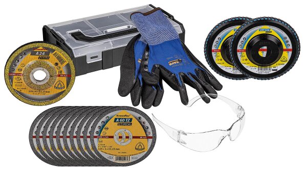 Schleifscheiben-Set Klingspor 15-teilig mit Schutzbrille, Handschuhe in L-Boxx Mini