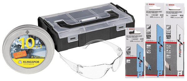 Säbelsägeblätter- und Trennscheiben-Set 26-teilig mit Schutzbrille in L-Boxx Mini