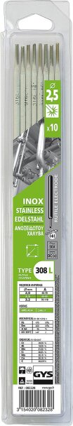 Stabelektrode Ø 2,5 mm für Edel- stahl 308L, im Kunststoffblister, VPE = 10 Stück