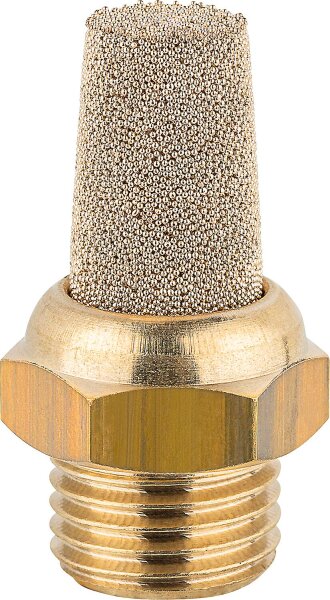 Schalldämpfer aus Sinterbronze mit angesintertem Messing-Sechskant G 1/4