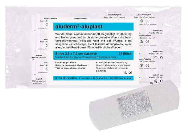 aluderm-aluplast Pflaster-Strip 2,5x7,2 cm elastisch 1 VPE = 30 Stück für Pflasterspender