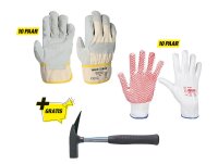 Arbeitshandschuh-Paket Bau GR.M mit Gratis Latthammer