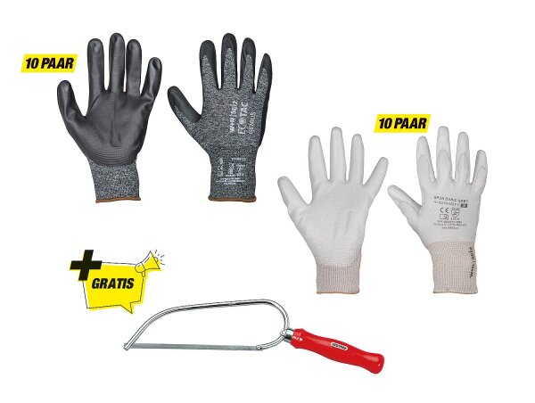 Arbeitshandschuh-Paket Montage GR.L mit Gratis Metallsäge