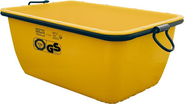 Mörtelkasten 200 Liter gelb kranbar TÜV Kranösen umlaufender Stahlrohrrahmen
