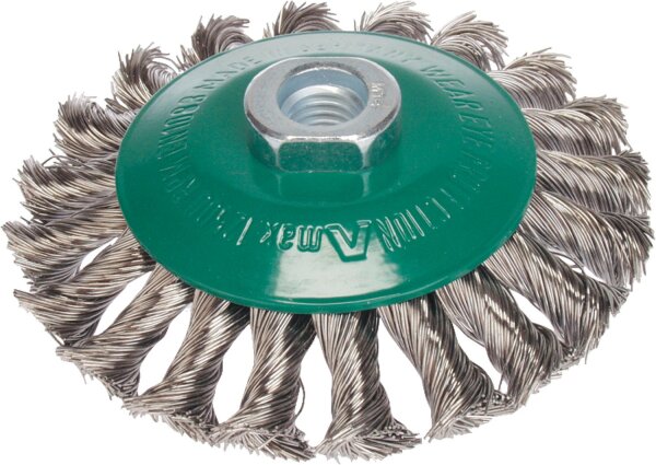 Zopfkegelbürste Ø 115x12 mm Stahldraht 0,5 mm rostfrei, Gewindeaufnahme M 14