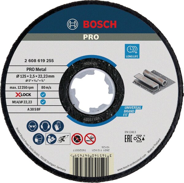 Trennscheibe BOSCH® gerade für Metall und mit X - Lock Aufnahme Ø 125 x 2,5 mm