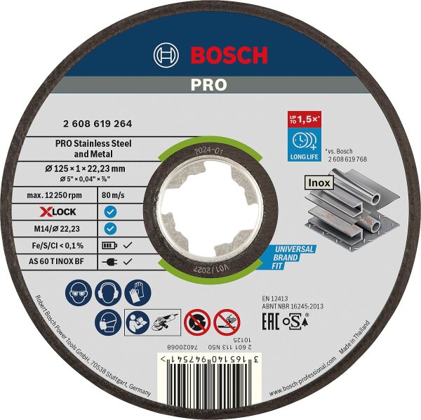 Trennscheibe BOSCH® für Stahl und Edelstahl mit X - Lock Aufnahme Ø 125 x 1,0 mm