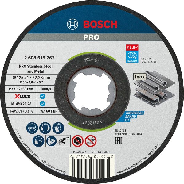 Trennscheibe BOSCH® für Edelstahl mit X - Lock Aufnahme Ø 125 x 1,0 mm