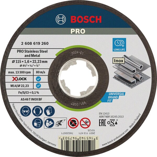 Trennscheibe BOSCH® für Edelstahl mit X - Lock Aufnahme Ø 115 x 1,6 mm