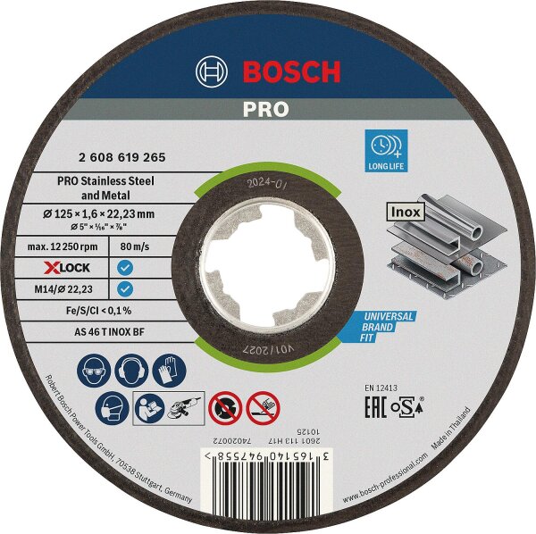 Trennscheibe BOSCH® für Edelstahl mit X - Lock Aufnahme Ø 125 x 1,6 mm