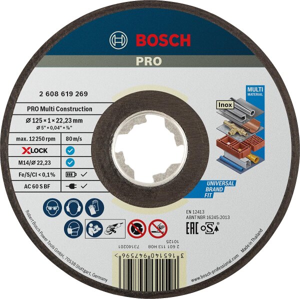 Trennscheibe BOSCH® für versch. Materialien mit X - Lock Aufnahme Ø 125 x 1,0 mm