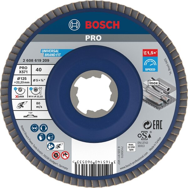 Lamellenschleifteller BOSCH® gerade mit X - Lock Aufnahme Ø 125 mm K40