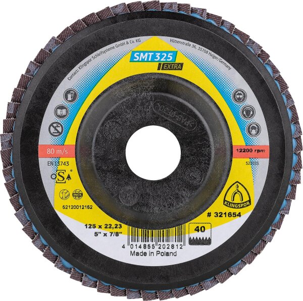 Lamellenschleifteller KLINGSPOR K40, 115 x 22,23 mm gerade