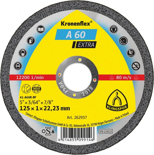 Trennscheibe KLINGSPOR A60 Extra 125x1,0x22,23 mm