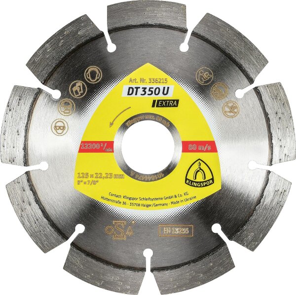 Diamant-Trennscheibe KLINGSPOR DT 350 U EXTRA 115 x 22,23 mm Standardverzahnung 8 Segmente