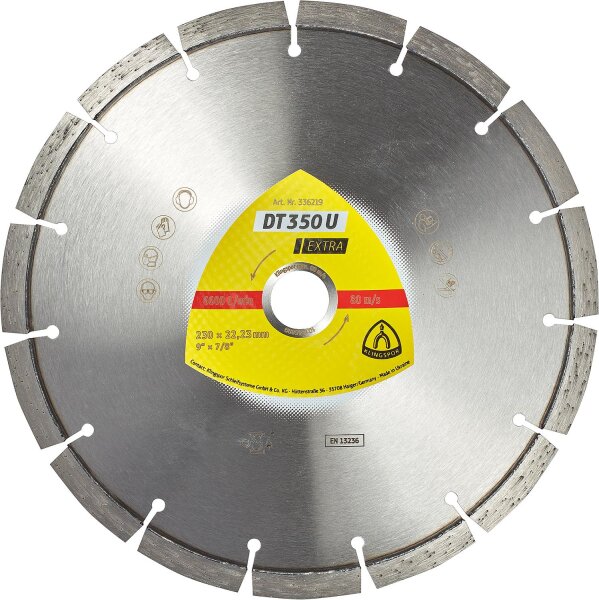 Diamant-Trennscheibe KLINGSPOR DT 350 U EXTRA 230 x 22,23 mm Standardverzahnung 15 Segmente