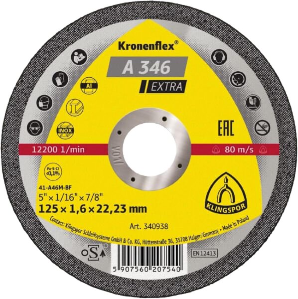 Trennscheibe KLINGSPOR A 346 EXTRA 125 x 1,6 x 22,23 mm, gerade