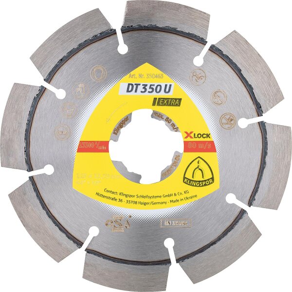 Diamant-Trennscheibe KLINGSPOR DT 350 U EXTRA X-LOCK 125 x 22,23 mm Standardverzahnung 9 Segmente