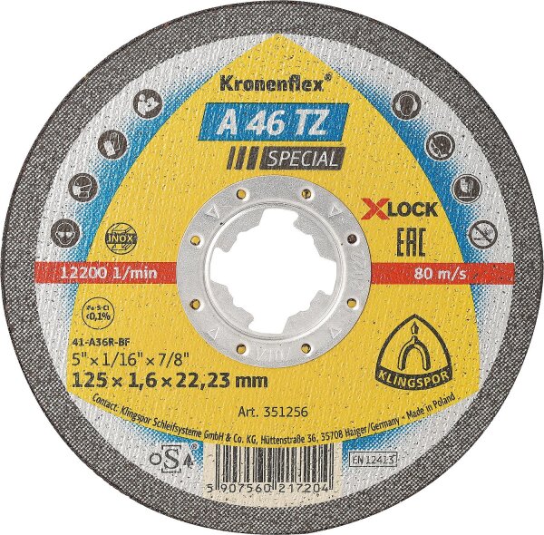 Trennscheibe KLINGSPOR A 46 TZ SPECIAL INOX X-LOCK 125 x 1,6 x 22,23 mm