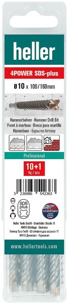 Hammerbohrer HELLER 4POWER mit SDS-Plus Aufnahme Ø 10,0 x 150/210mm, VPE 11 Stk.