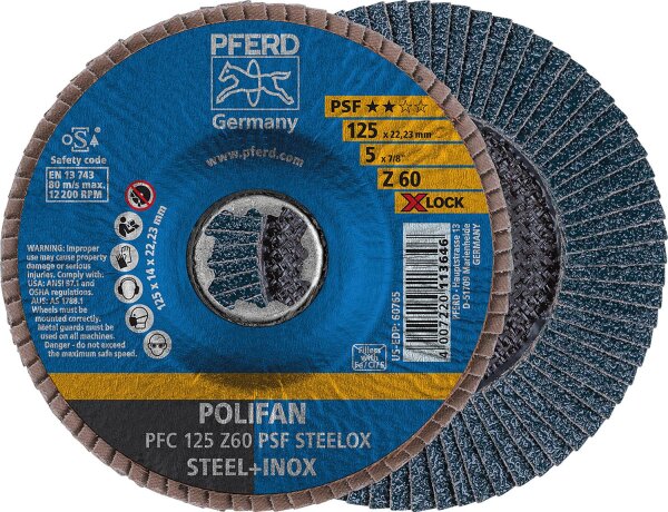 Lamellenschleifteller PFERD Ø 125 mm X-Lock K60 für Stahl, Edelstahl