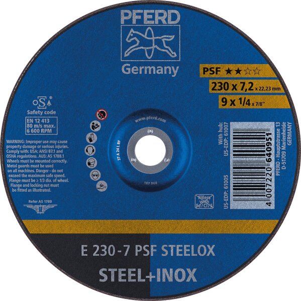 Schruppscheibe PFERD Ø 230 x 7,2 x 22,23mm für Stahl