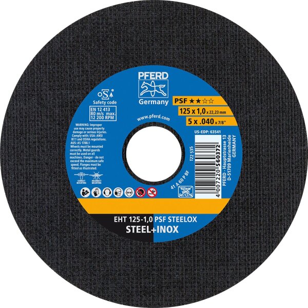 Trennscheibe PFERD Ø 125 x 1,0 x 22,23mm, gerade für Stahl, Edelstahl