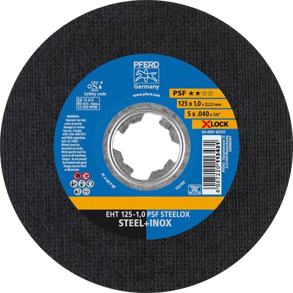 Trennscheibe PFERD Ø 125 x 1,0mm X-Lock, gerade für Stahl, Edelstahl