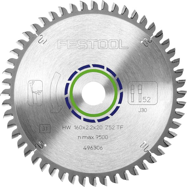 Kreissägeblatt für Aluminiumplatten und -profile, harte und faserverstärkte Kunststoffe 160 x 20 x 2,2 mm, 52 Zähne