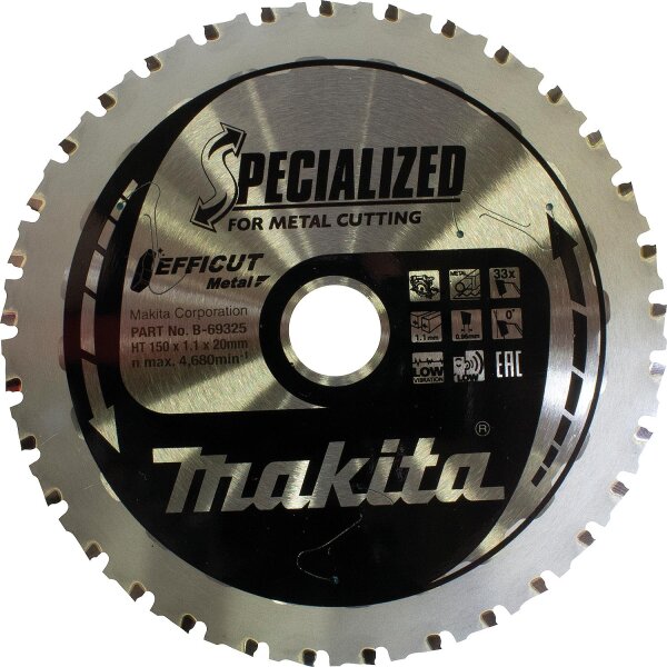 Kreissägeblatt MAKITA® Ø 150 x 1,1 x 20 mm, 33 Zähne , für Metall und Aluminium