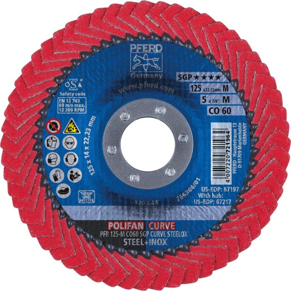 Lamellenschleifteller Pferd Ø 125 x 22,23, Scheibenstärke 5 mm, K60 für Stahl/Edelstahl