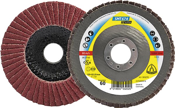 Lamellenschleifteller KLINGSPOR SMT 674 SUPRA CEVOLUTION 125 x 22,23 mm, Korn 60, gekröpft