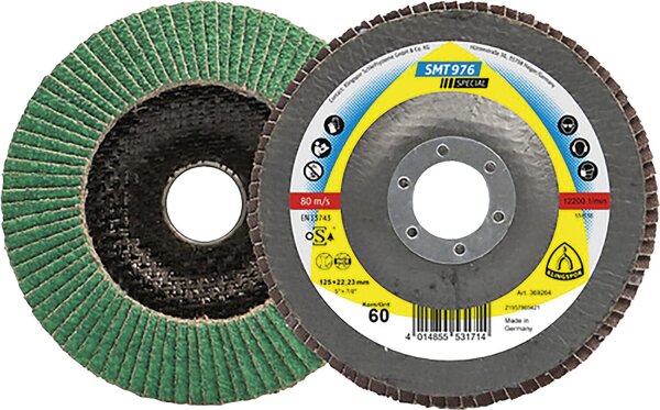 Lamellenschleifteller KLINGSPOR SMT 976 SPECIAL CEVOLUTION 125 x 22,23 mm, Korn 60, gekröpft