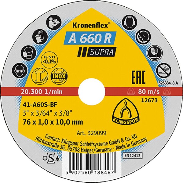 Mini-Trennscheibe KLINGSPOR A 660 R SUPRA 76 x 1,6 x 10 mm